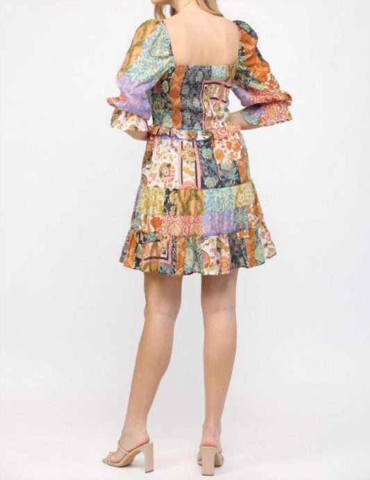 Fate - PATCH WORK PRINT SMOCKED BODICE DRESS