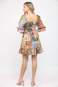 Fate - PATCH WORK PRINT SMOCKED BODICE DRESS