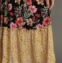 Umgee - Mixed Floral Print Bohemian Midi Dress
