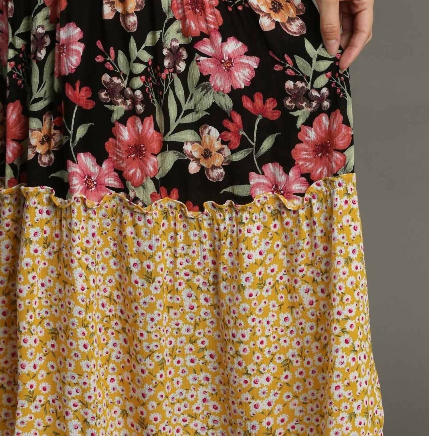 Umgee - Mixed Floral Print Bohemian Midi Dress