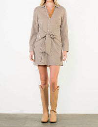 THML Long Sleeve Striped Dress in brown - women's dress