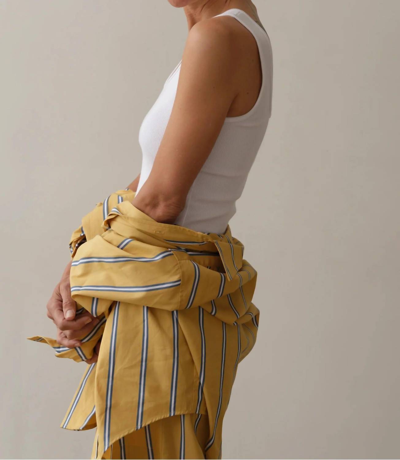 DONNI. Rib Scoop Tank Top in powder - women's tank top - detail view
