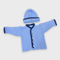 Gita - Boy's 2pc Light Blue Cotton Sweater With Navy Trim & Hat