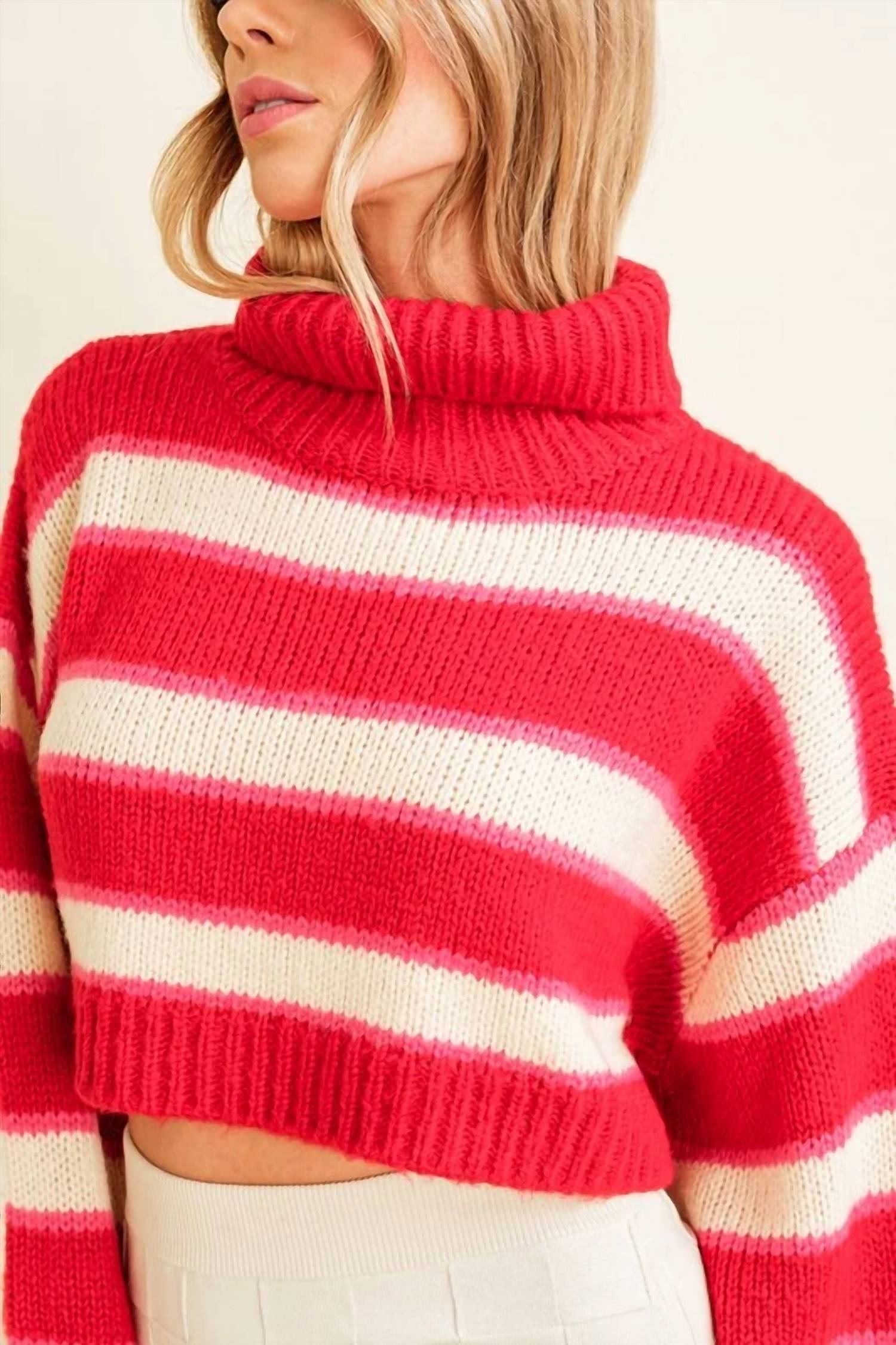 Cloud Ten - Cropped Stripe Turtleneck Sweater