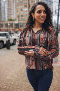 Papillon Rustic Bloom Stripe Blouse in brown multi - women's blouse - alternate view