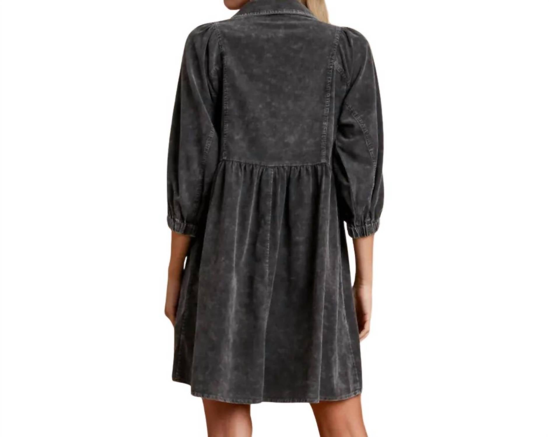 Bibi - Washed Corduroy Button Down Dress With Side Pocket