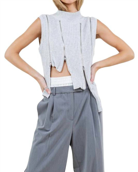 Whiteroom+Cactus - Asymmetrical Multi Zipper Knit Top