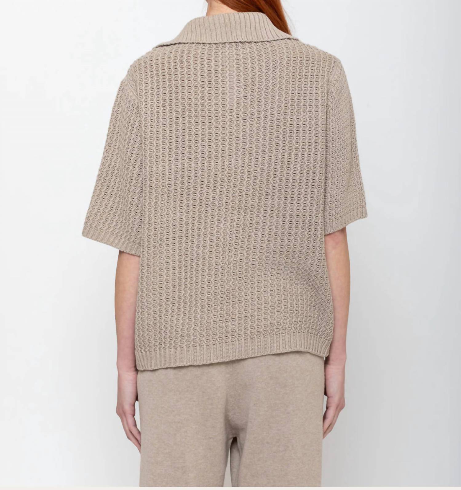 LAUREN MANOOGIAN Rack Knit Polo Shirt in sisal - women's top - alternate view
