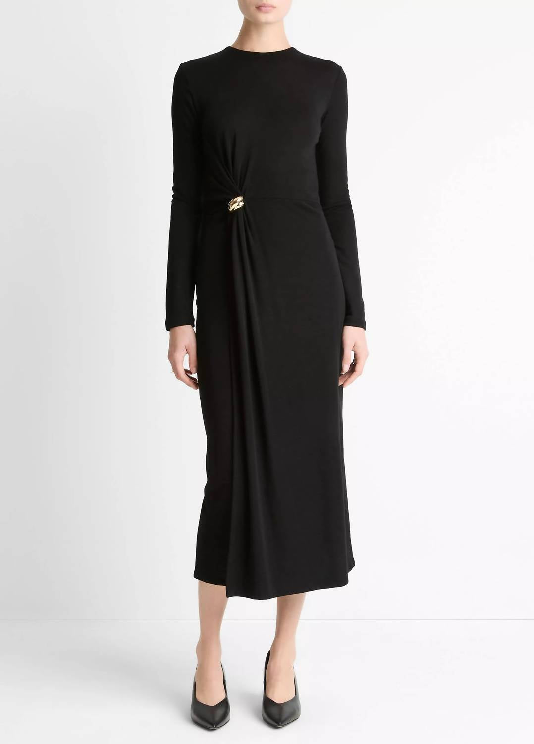 Vince Long Sleeve Side Drape Dress in black - women's dress