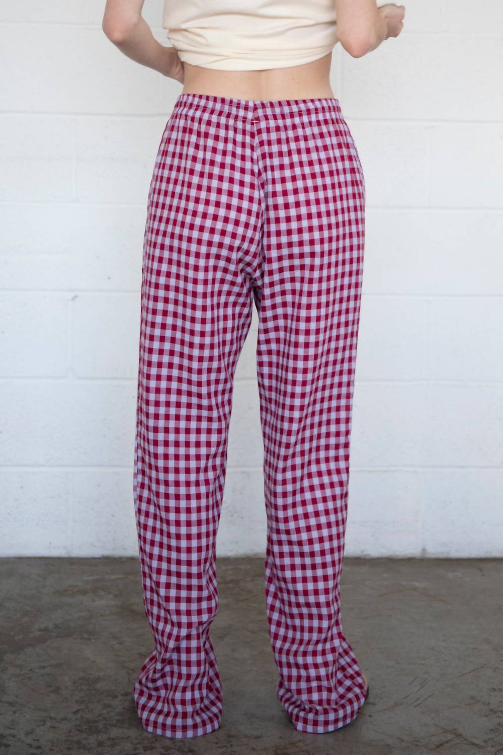 Things Between Bowie Gingham Pants in raspberry - women's pants - detail view