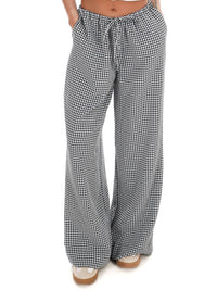 HYFVE Market Morning Gingham Wide Leg Pants in black - women's pants - detail view