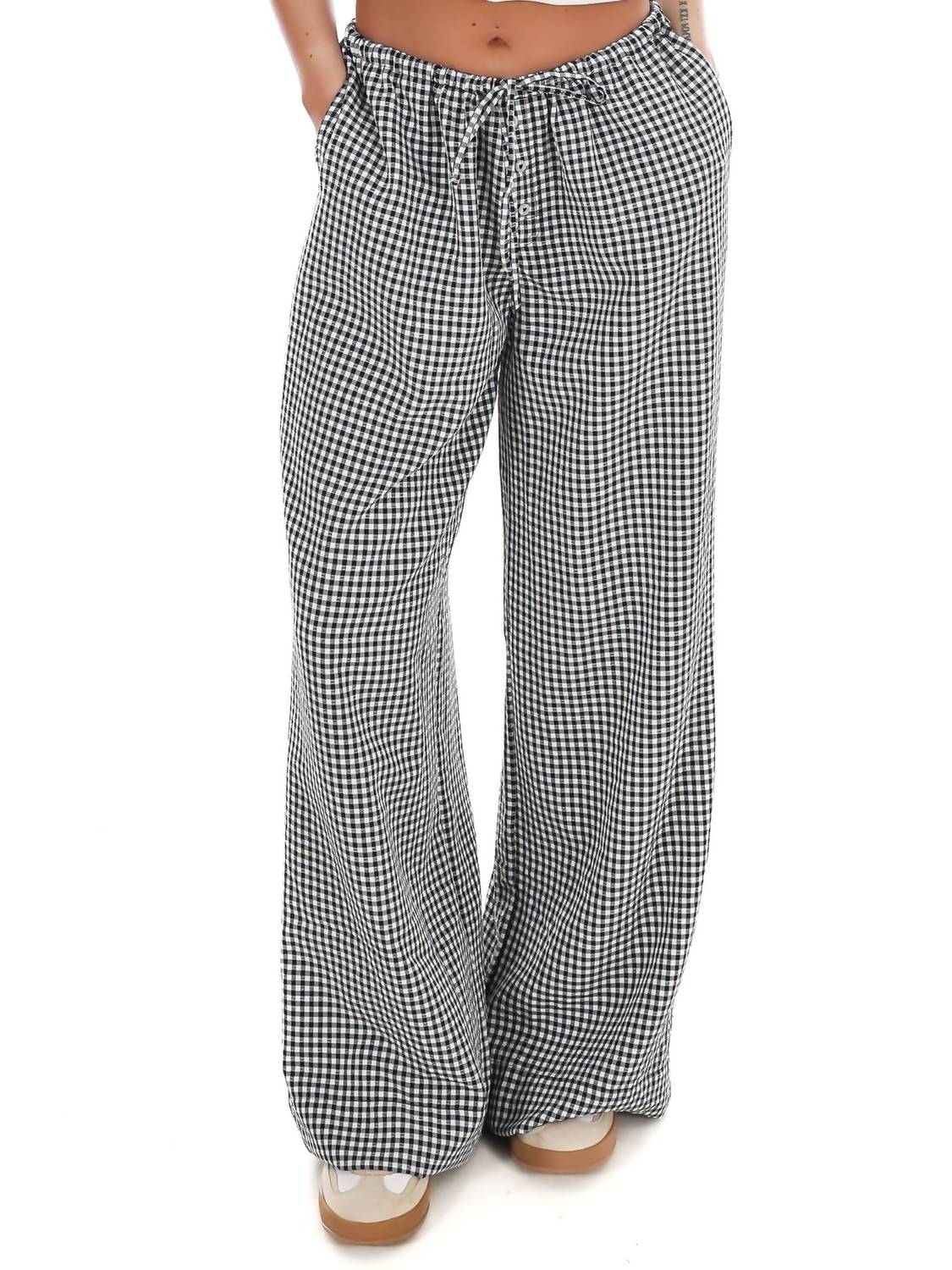 HYFVE Market Morning Gingham Wide Leg Pants in black - women's pants - detail view