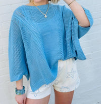 Sweetkama - Hollow Knit Bat Sleeve Top