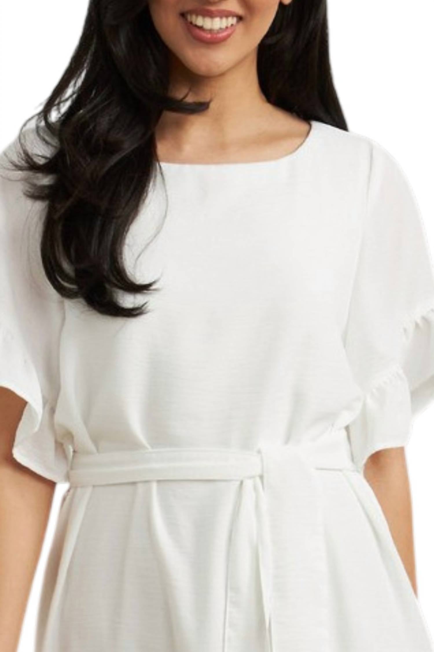 Joseph Ribkoff Ruffle Sleeve Dress in white - women's dress - detail view