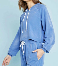 PROJECT SOCIAL T Sana Washed Hoodie in yacht blue - women's top - alternate view