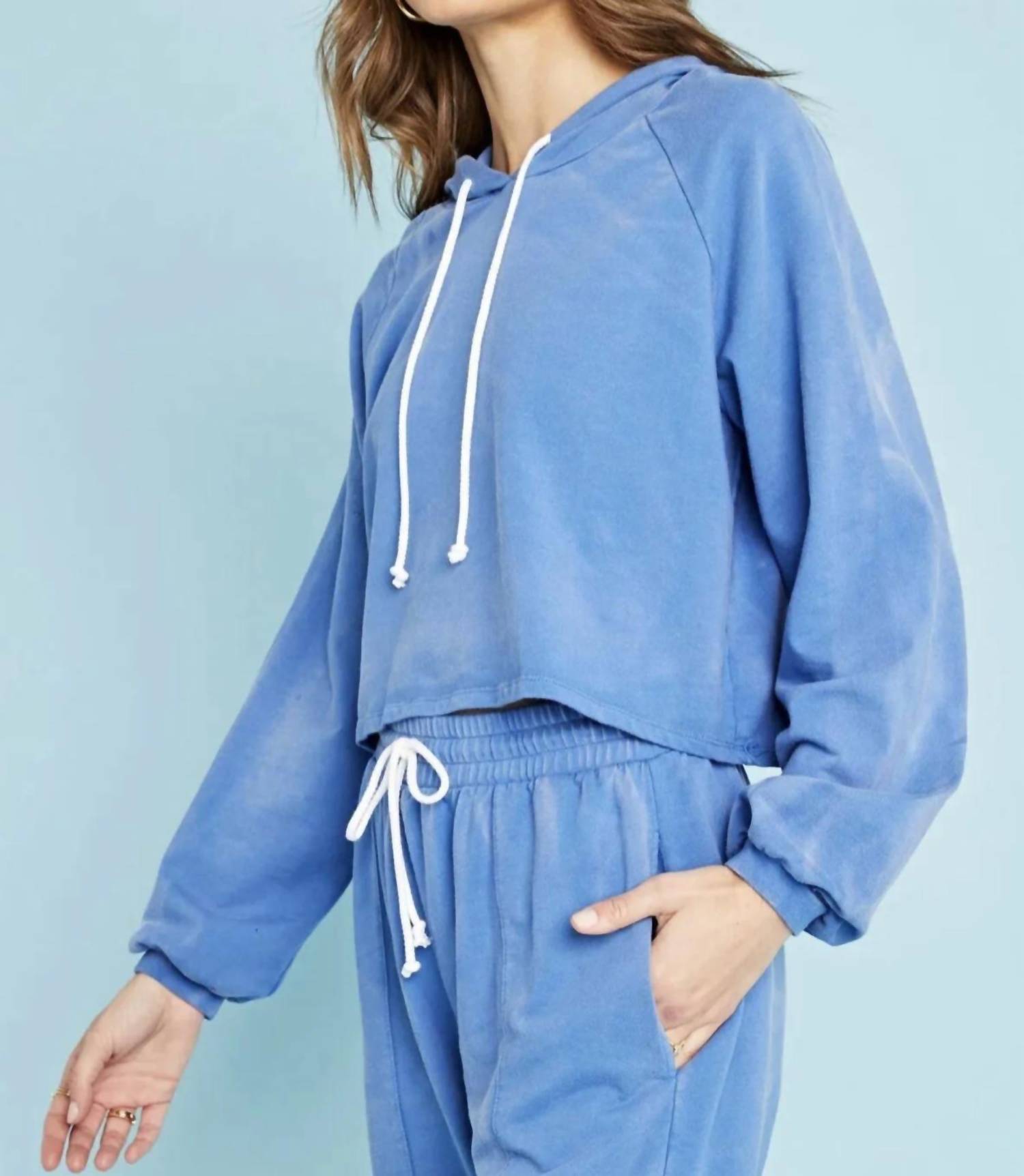 PROJECT SOCIAL T Sana Washed Hoodie in yacht blue - women's top - alternate view