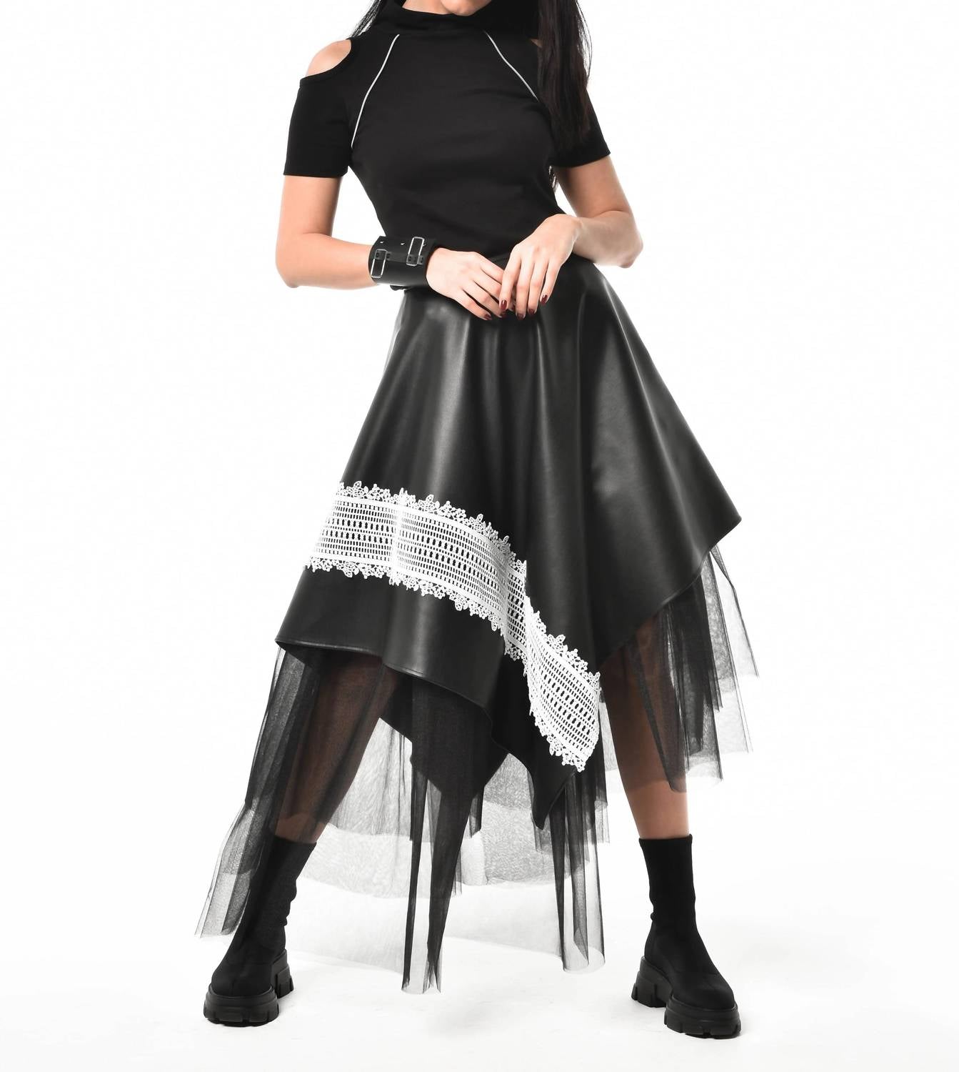 Metamorphoza - Avant-garde Laced Vegan Leather Skirt