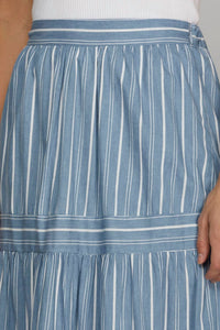 She + Sky - Denim Stripe Midi Skirt