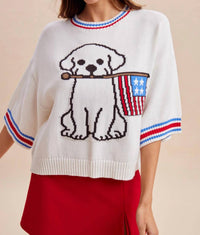 Anniewear - Patriotic Puppy Short Sleeve Sweater