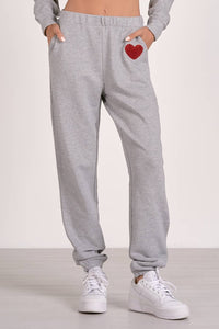 ELAN Heart Accent Elastic Waist Joggers in grey - women's pants
