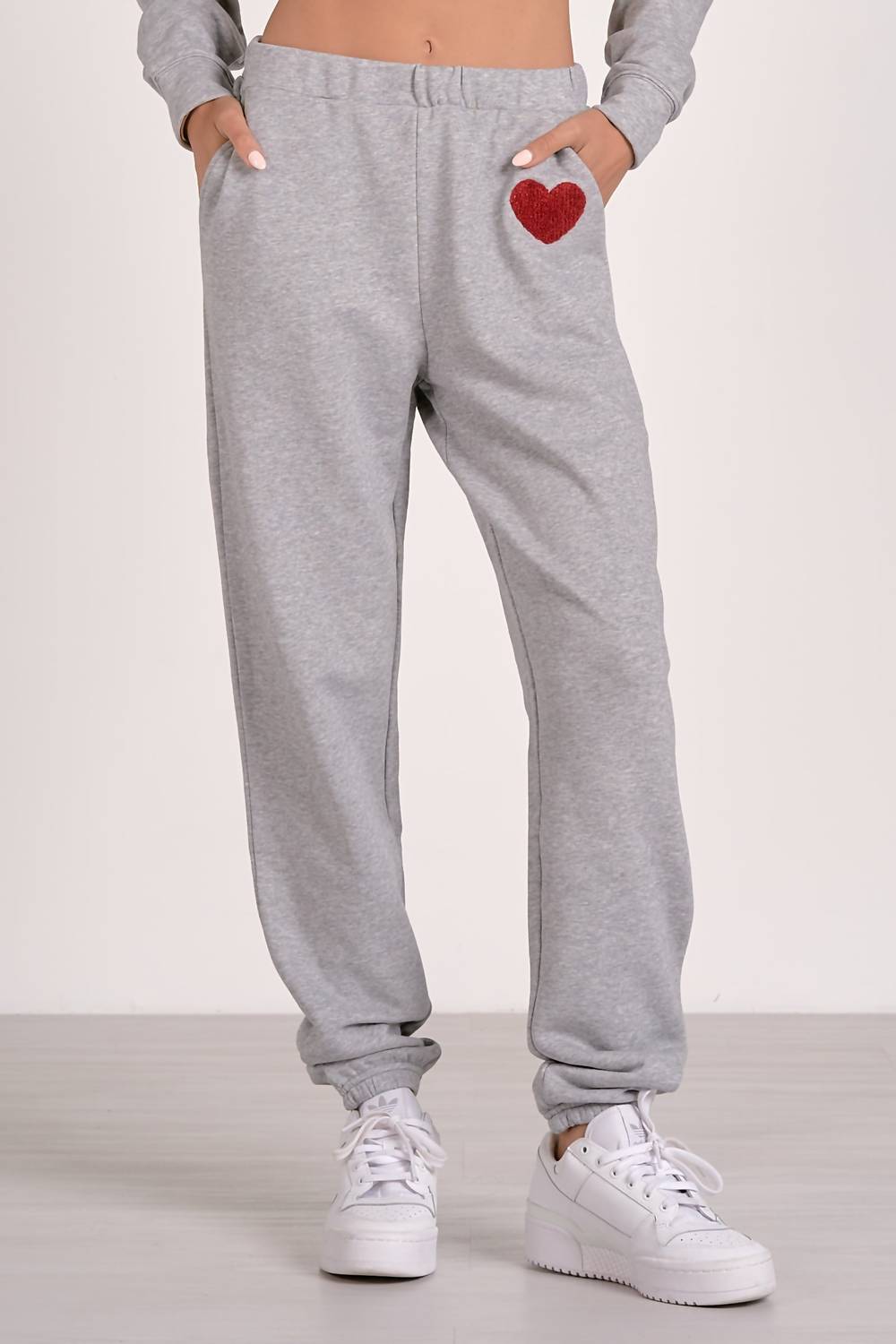 ELAN Heart Accent Elastic Waist Joggers in grey - women's pants