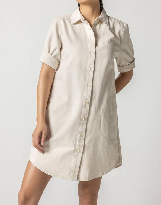 Canvas Woven Cuff Sleeve Shirt Dress