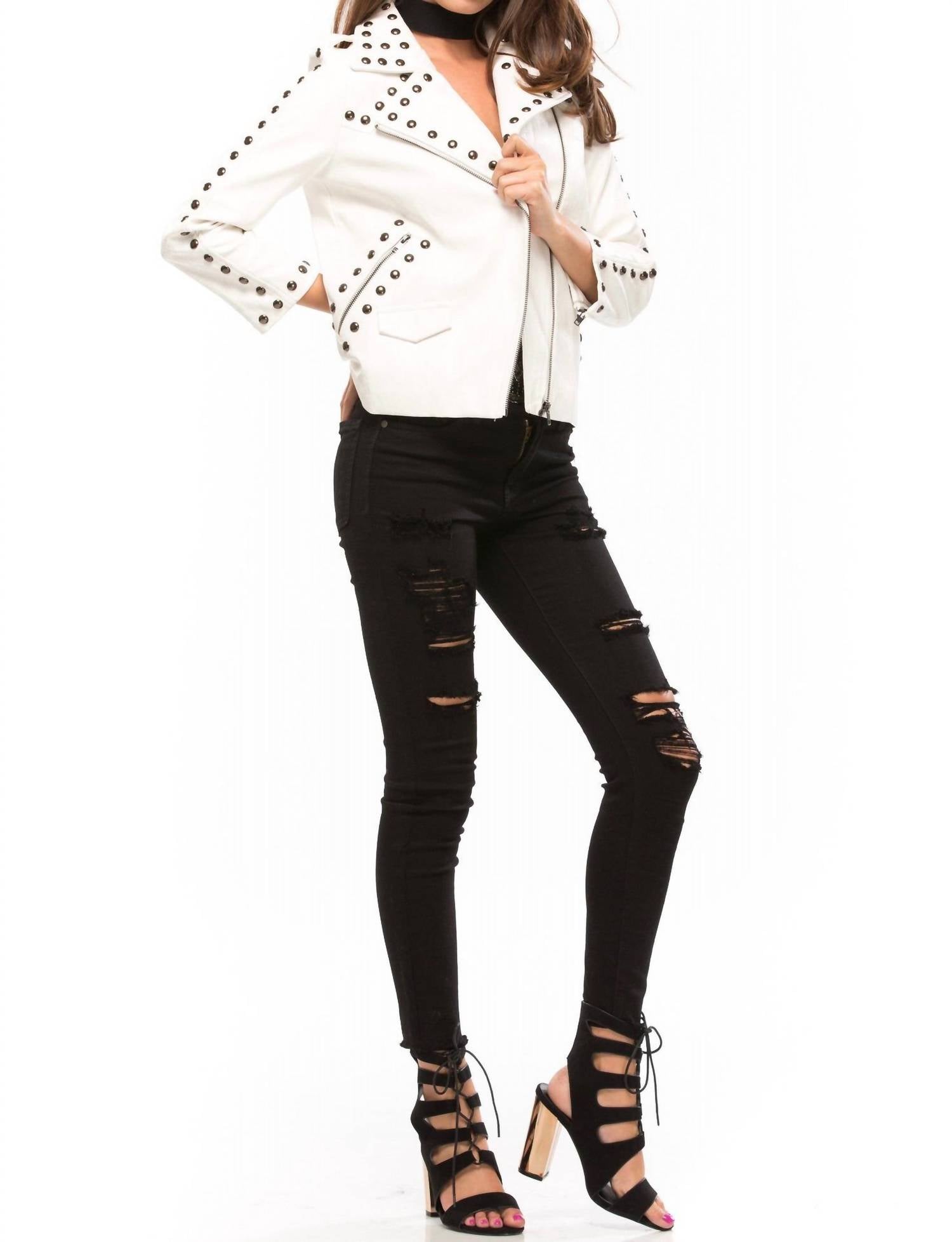 Line And Dot - Women's Stud Moto Jacket