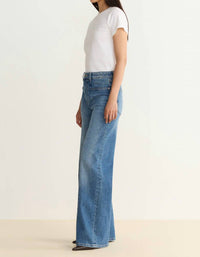 Warp + Weft Women's Knit Wide Leg Jeans in everafter blue - women's jeans - alternate view
