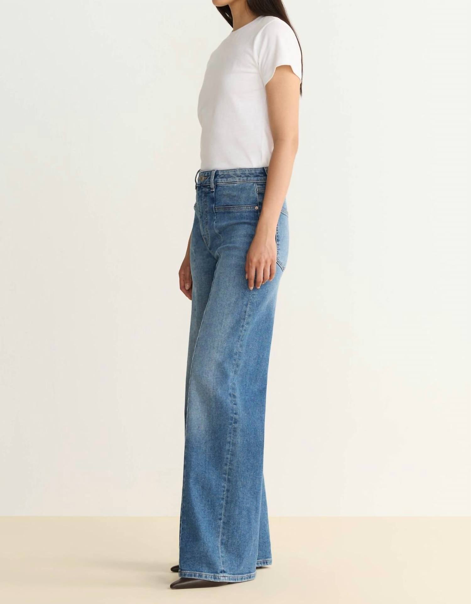 Warp + Weft Women's Knit Wide Leg Jeans in everafter blue - women's jeans - alternate view