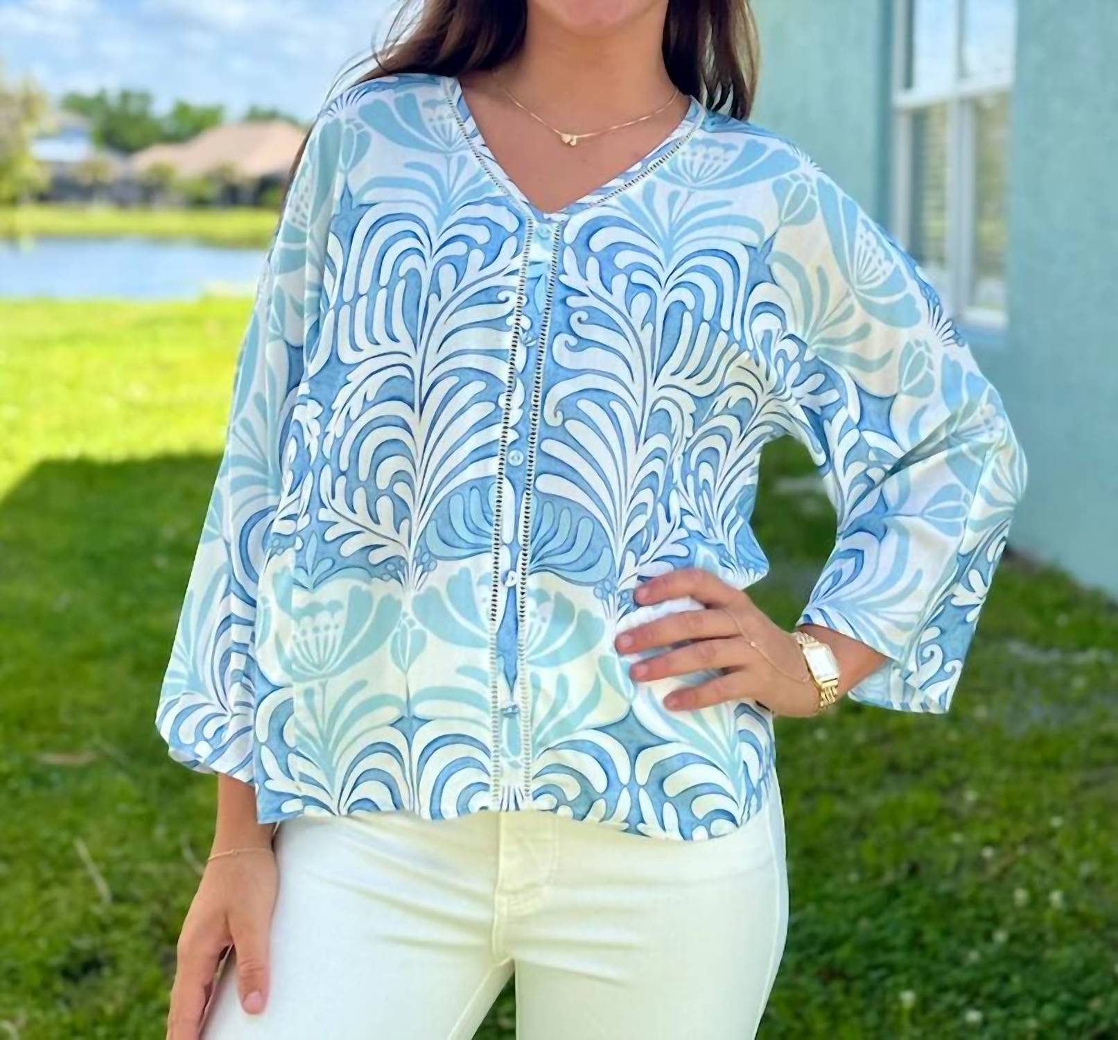 Charlie B - Printed Viscose Front Button Blouse