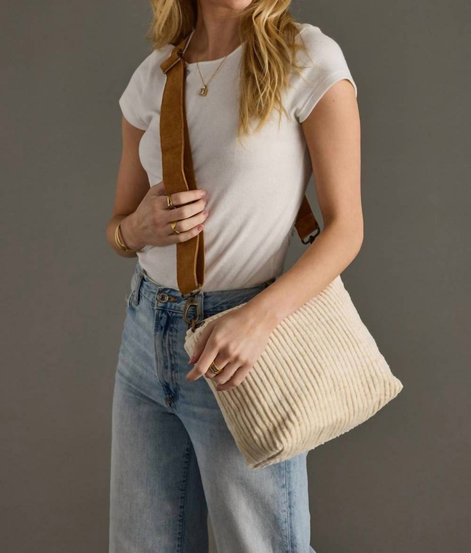 Panache Apparel Women's Corduroy Crossbody Bag in cream - women's bag - alternate view