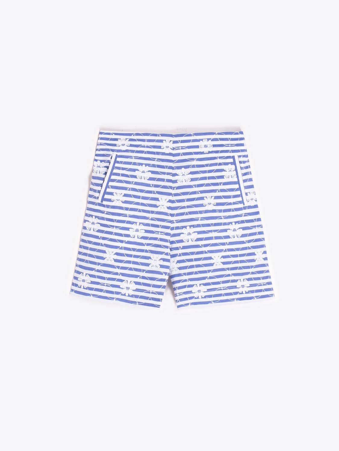 Vilagallo - Floral Embroidery Striped Shorts