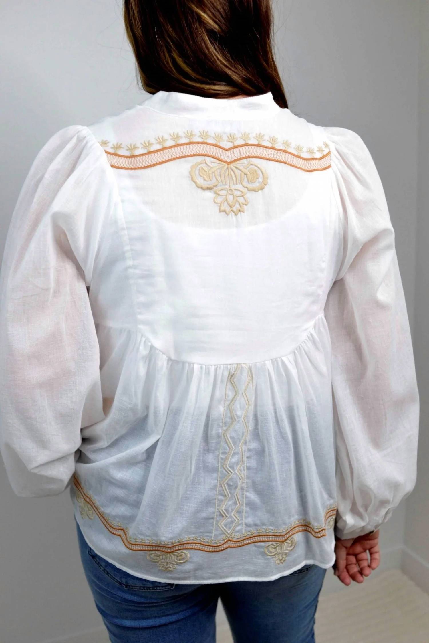 Blue B - Women's Boho Embroidered Peasant Blouse