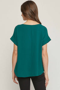 entro Short Sleeve Scoop Neck Top in hunter green - women's t-shirt - alternate view