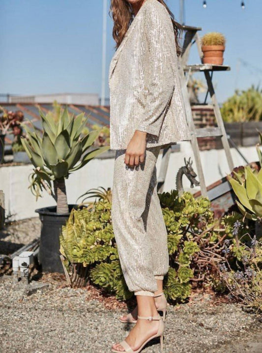 Mainstrip - Shawl Collar Long Sleeve Pocket Sequin JAcket