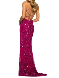 Sherri Hill Sequin Embellished Gown in bright fuschia - women's dress - detail view