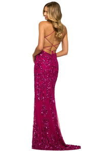 Sherri Hill Sequin Embellished Gown in bright fuschia - women's dress - alternate view