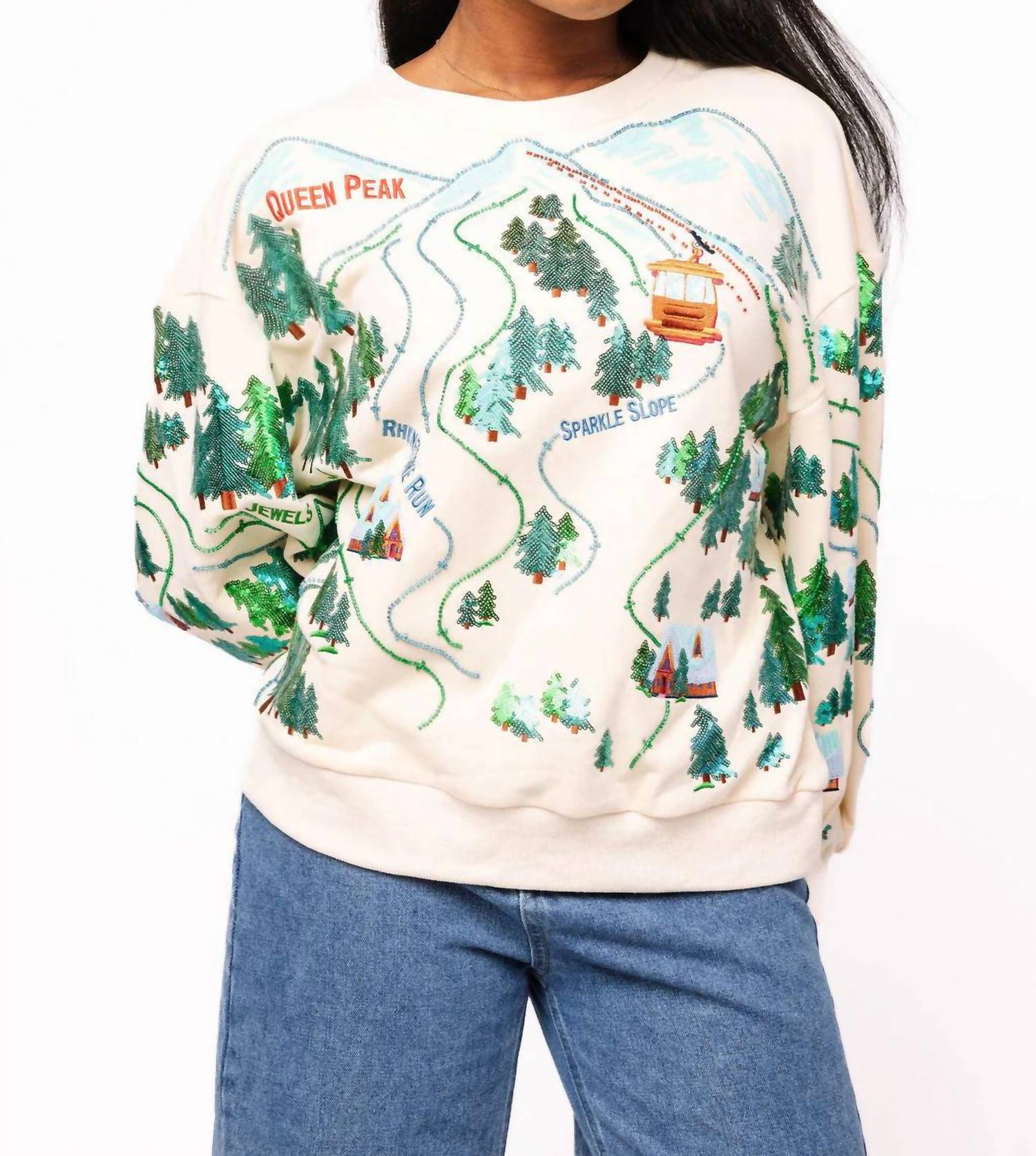 QUEEN OF SPARKLES Sparkle Slope Scenery Sweatshirt in beige - women's top