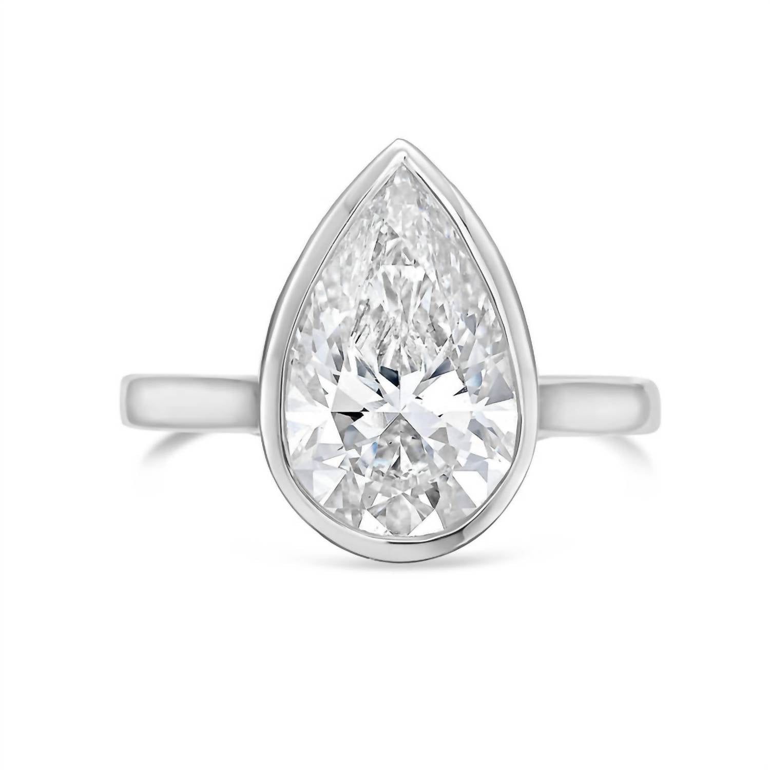 Diana M Jewels - Women's Pear Shape Lab Grown Diamond Bezel Solitaire Ring (4.00 Ct)