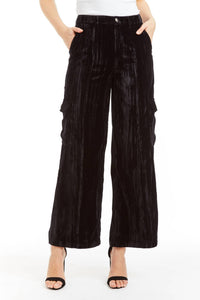 Tractr - Velvet Cargo Wide Straight Leg Pants