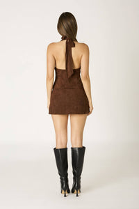 Cotton Candy LA The Austin Faux Suede Halter Top in chocolate - women's blouse - view 4