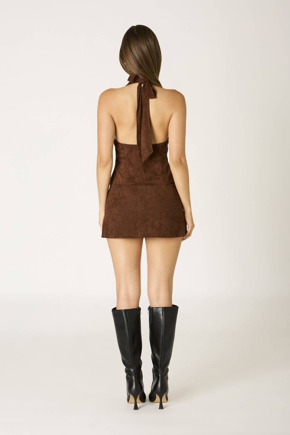 Cotton Candy LA The Austin Faux Suede Halter Top in chocolate - women's blouse - view 4