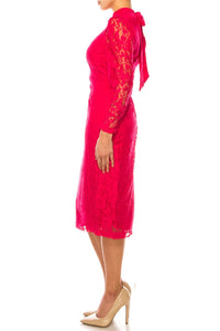 Maison Tara - Lace Mock Neck Midi Sheath Dress