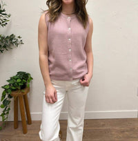LE LIS Sleeveless Crew Neck Sweater Cardigan in blush - women's cardigan - view 4