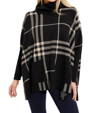 Joseph Ribkoff Plaid Turtleneck Tunic Top With Pockets in black oatmeal one - women's shirt