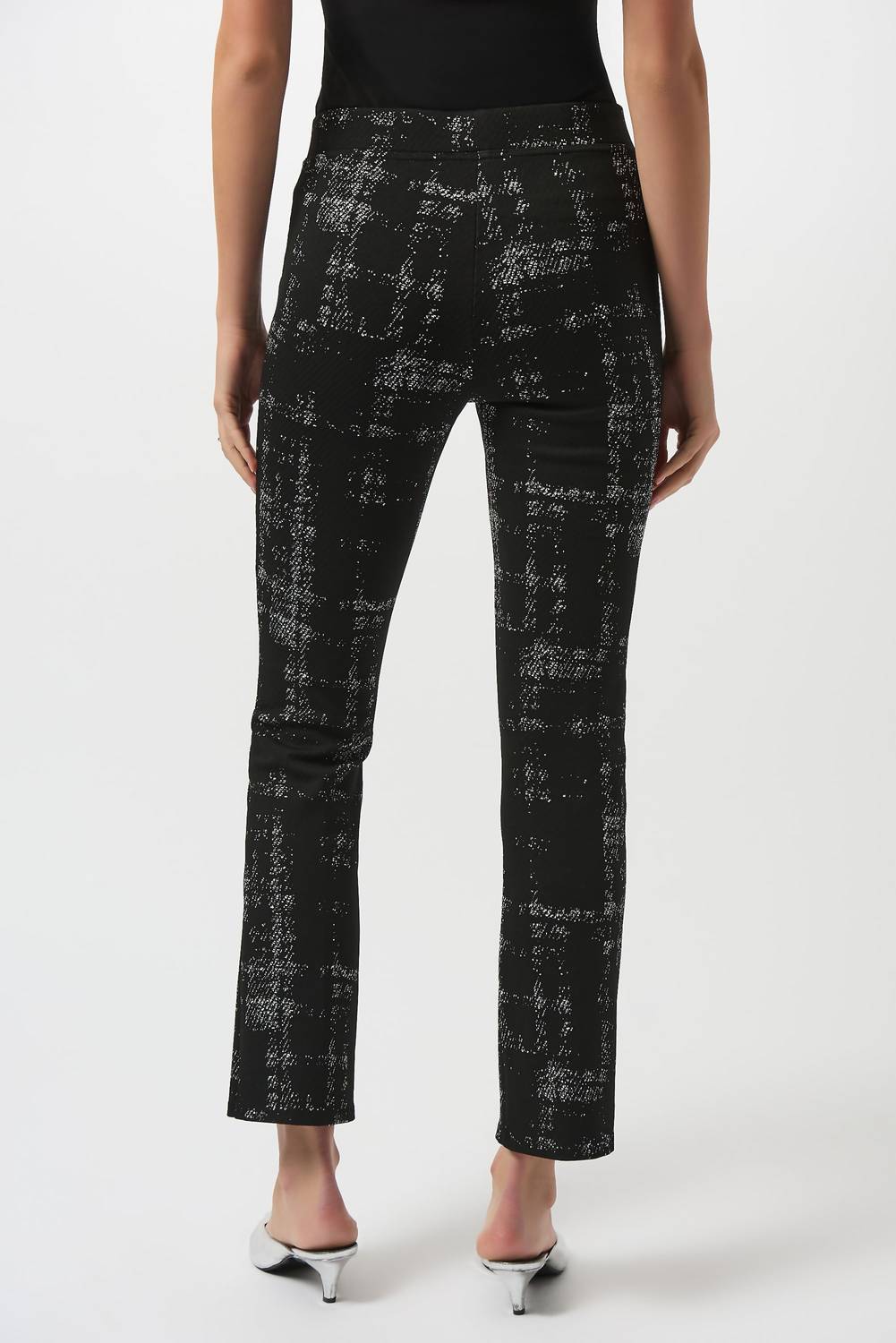 Joseph Ribkoff Plaid Jacquard Slim Ankle Pants in black off white 1 - women's pants - alternate view