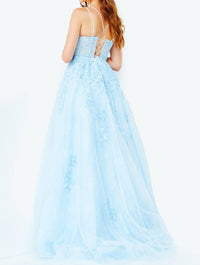 Jovani - Spaghetti Strap Embroidered Prom Gown