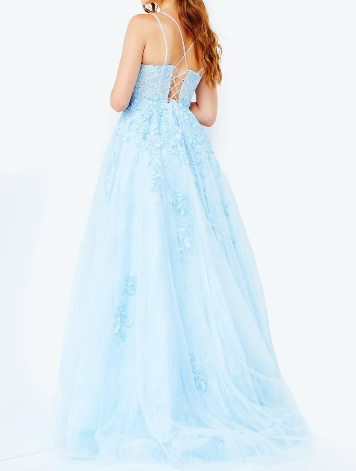Jovani - Spaghetti Strap Embroidered Prom Gown