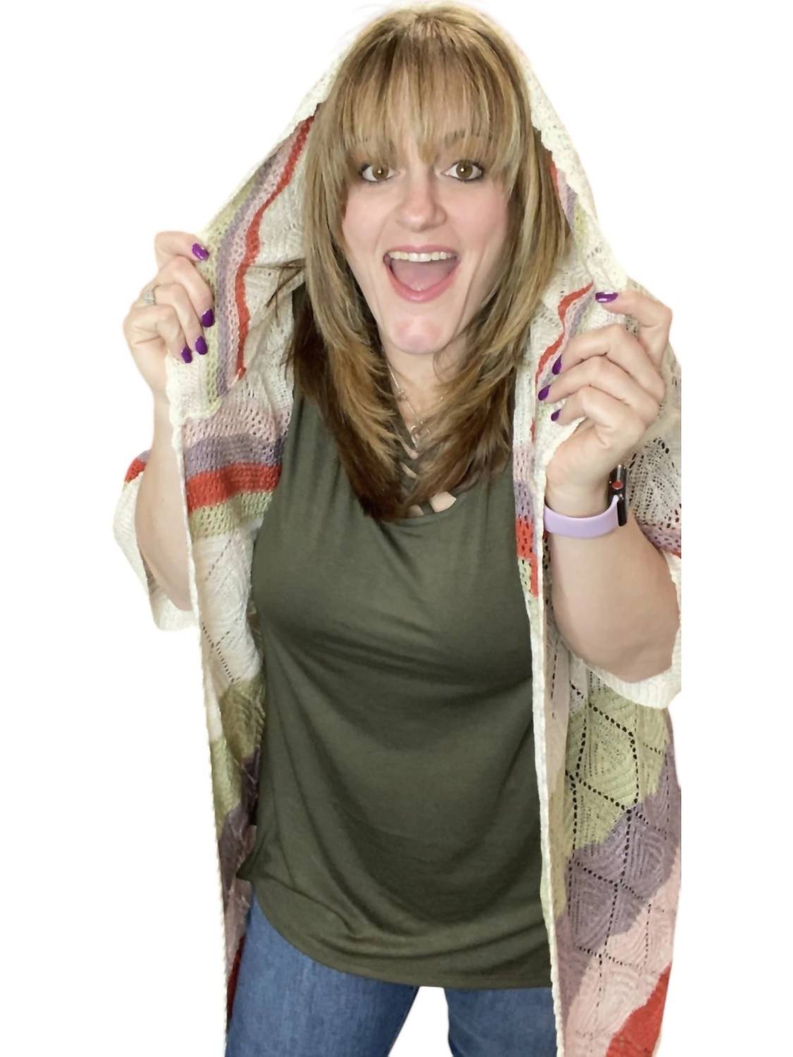 Pol - Cactus Flower Hooded Cardigan
