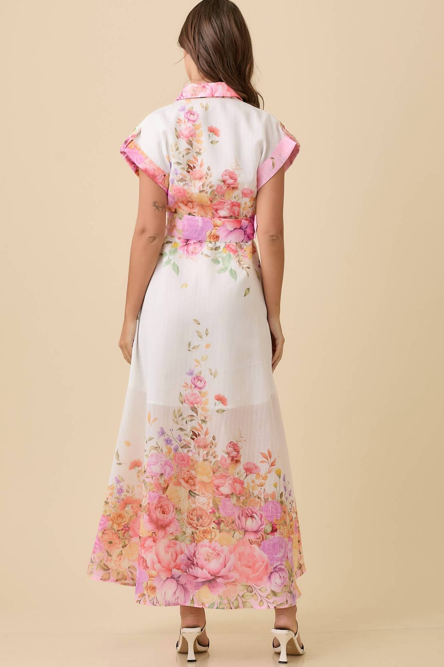 Main Strip - Floral Print Lapel Collar Button Down Maxi Dress